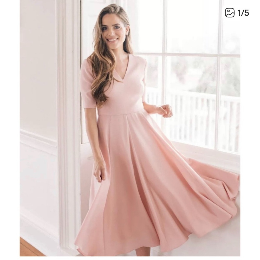 Gal Meets Glam Pink Edith City Crepe Midi Dress Fit & Flare Size 8